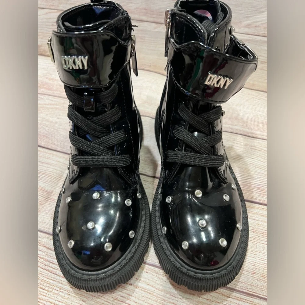 DKNY Ava Dila Moto Side Zipper Boot - Black - Size 12 Girls